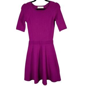 Trina Turk Medium Magenta Rib Knit Sweater Dress Fit Flare Midi EUC Modal Pink